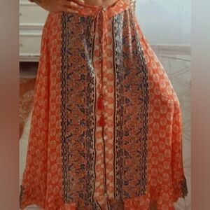 Bohemian orange and Black Maxi Skirt